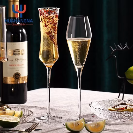Atacado extravagante logotipo personalizado tamanho diferente festa de casamento sem chumbo colorido caule champanhe flautas de vidro